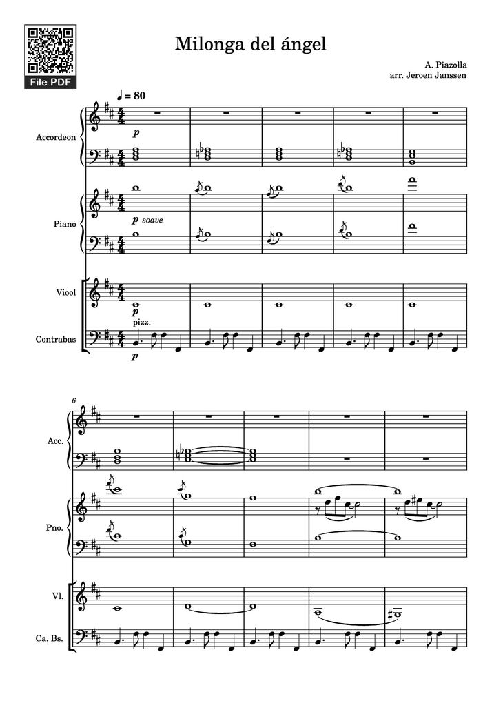 Page 1 of the piano sheet music PDF Piano - Milonga del ángel Piano by A. Piazolla