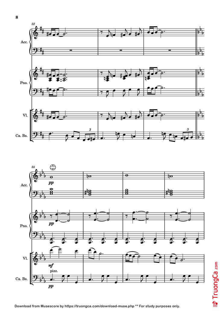 Page 8 of the piano sheet music PDF Piano - Milonga del ángel Piano by A. Piazolla