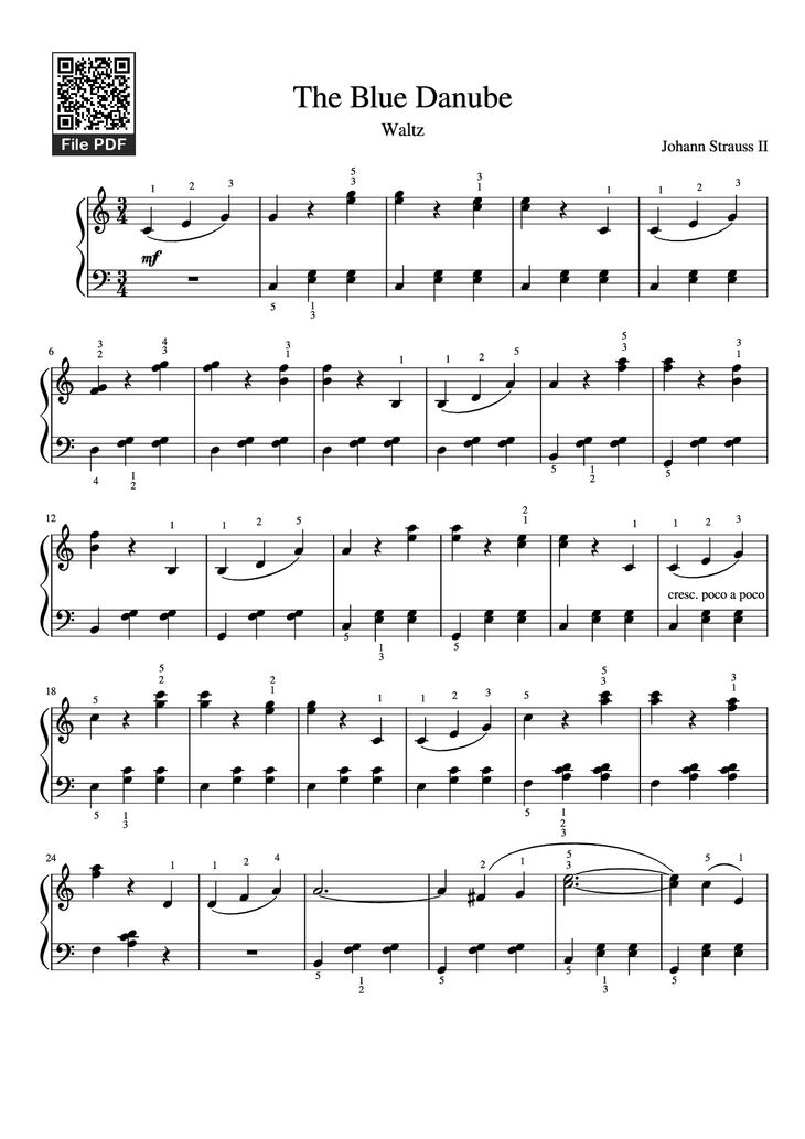 Page 1 of the piano sheet music PDF Piano - The Blue Danube Piano by Johann Strauss II