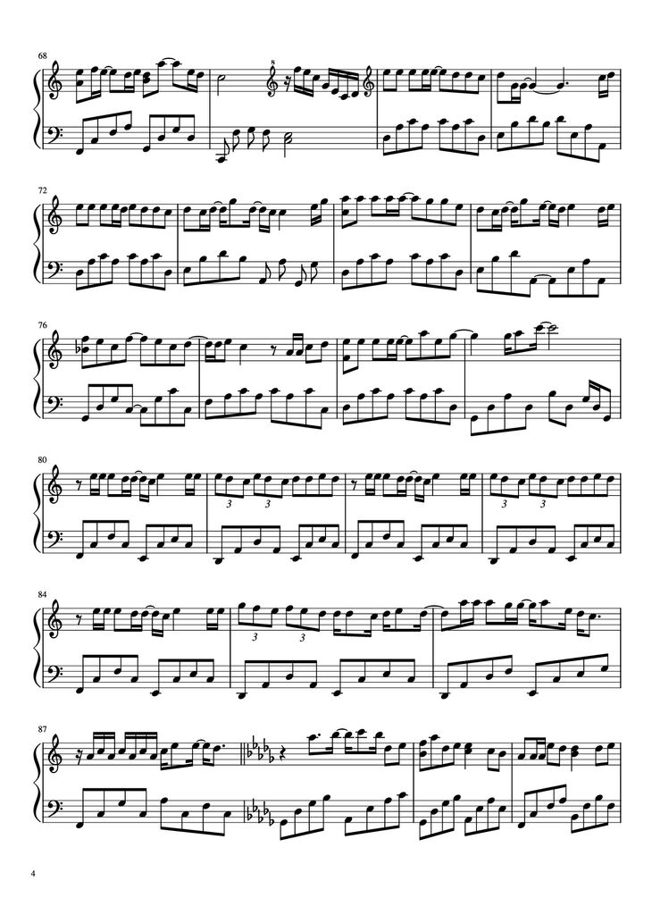 Page 4 of the piano sheet music PDF Piano - 把回忆拼好给你 Gói Gọn Hồi Ức Trao Cho Anh by 王贰浪