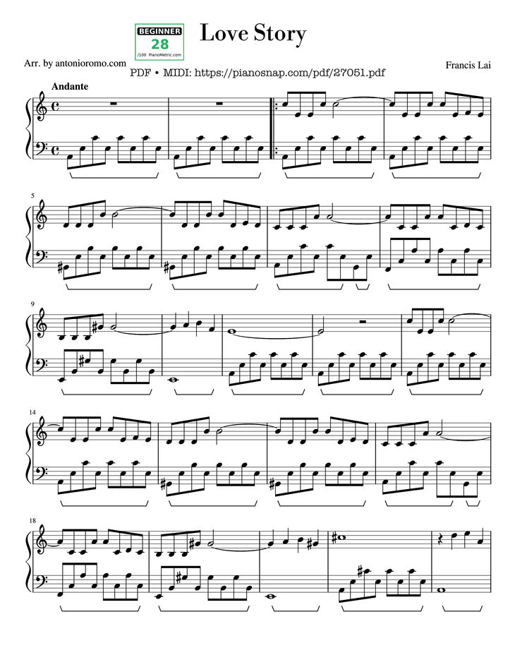 Page 1 of the piano sheet music PDF Piano - Love Story Piano by Francis Lai