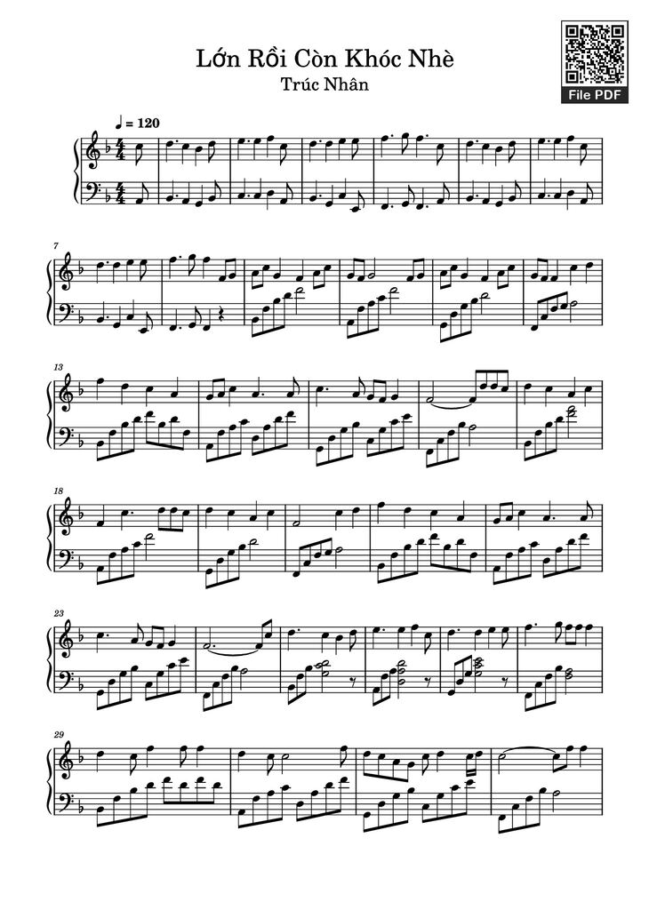 Page 1 of the piano sheet music PDF Piano - Lớn Rồi Còn Khóc Nhè Piano by Undefined