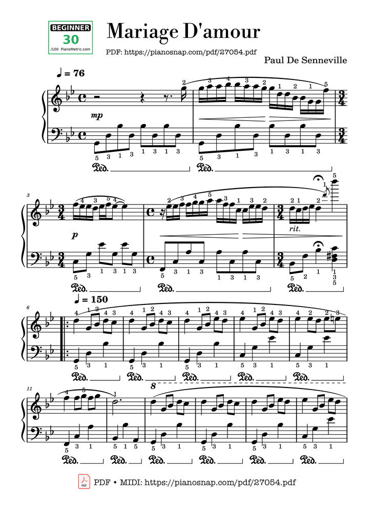 Page 1 of the piano sheet music PDF Piano - Mariage D
