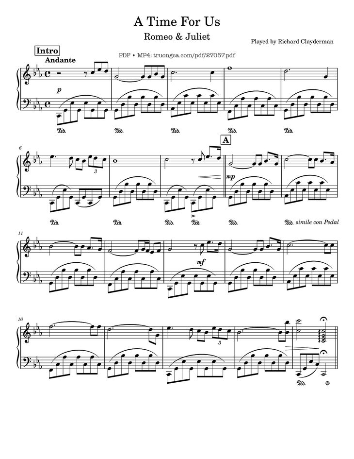 Page 1 of the piano sheet music PDF Piano - A Time For Us Piano by Played by Richard Clayderman