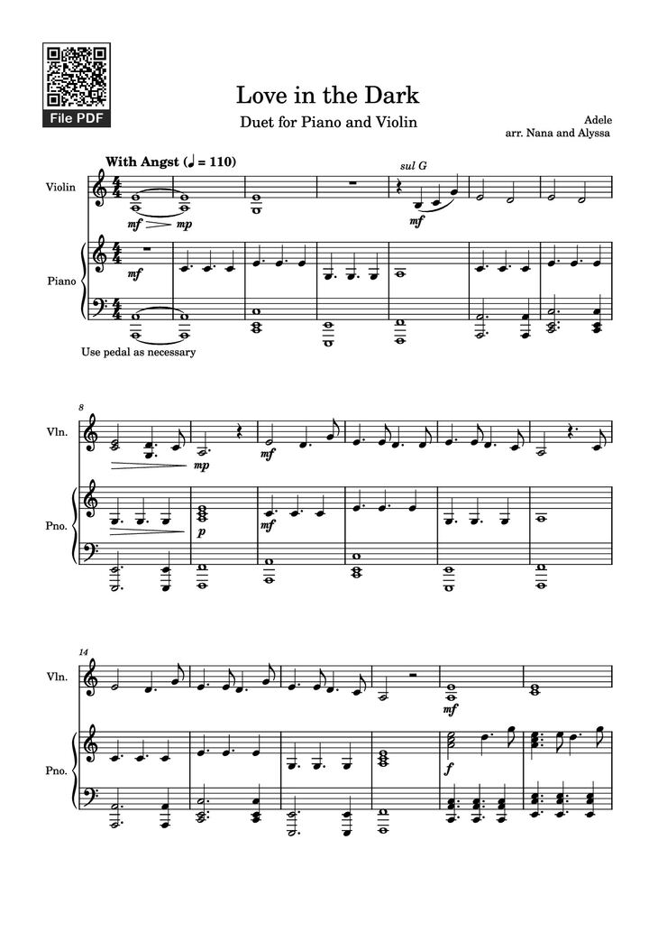Page 1 of the piano sheet music PDF Piano - Love in the Dark Piano by Adele