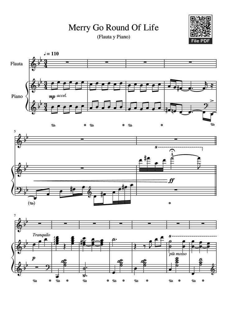 Page 1 of the piano sheet music PDF Piano - Merry Go Round Of Life Piano by Undefined