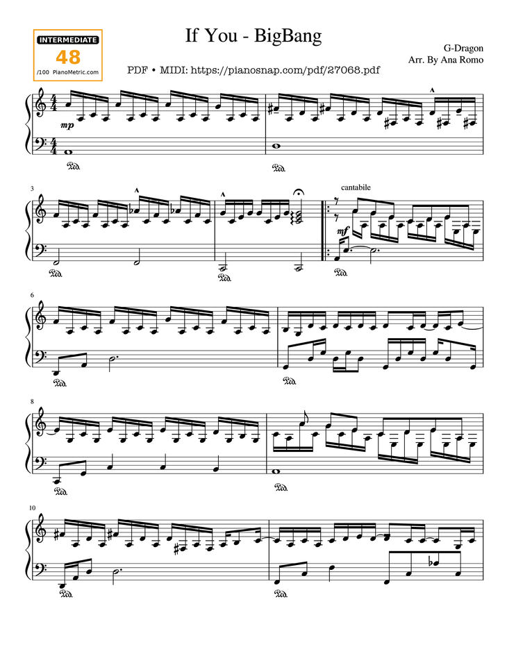 Page 1 of the piano sheet music PDF Piano - If You - BigBang Piano by G-Dragon Arr. By Ana Romo