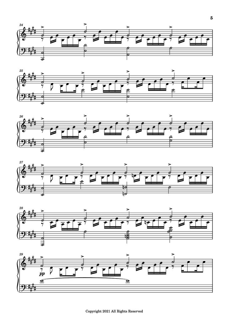 Page 5 of the piano sheet music PDF Piano - good days Piano by Sza - transcribed by yash salvi