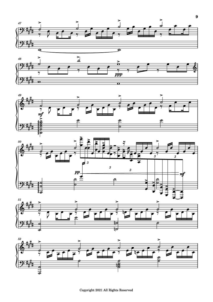 Page 9 of the piano sheet music PDF Piano - good days Piano by Sza - transcribed by yash salvi