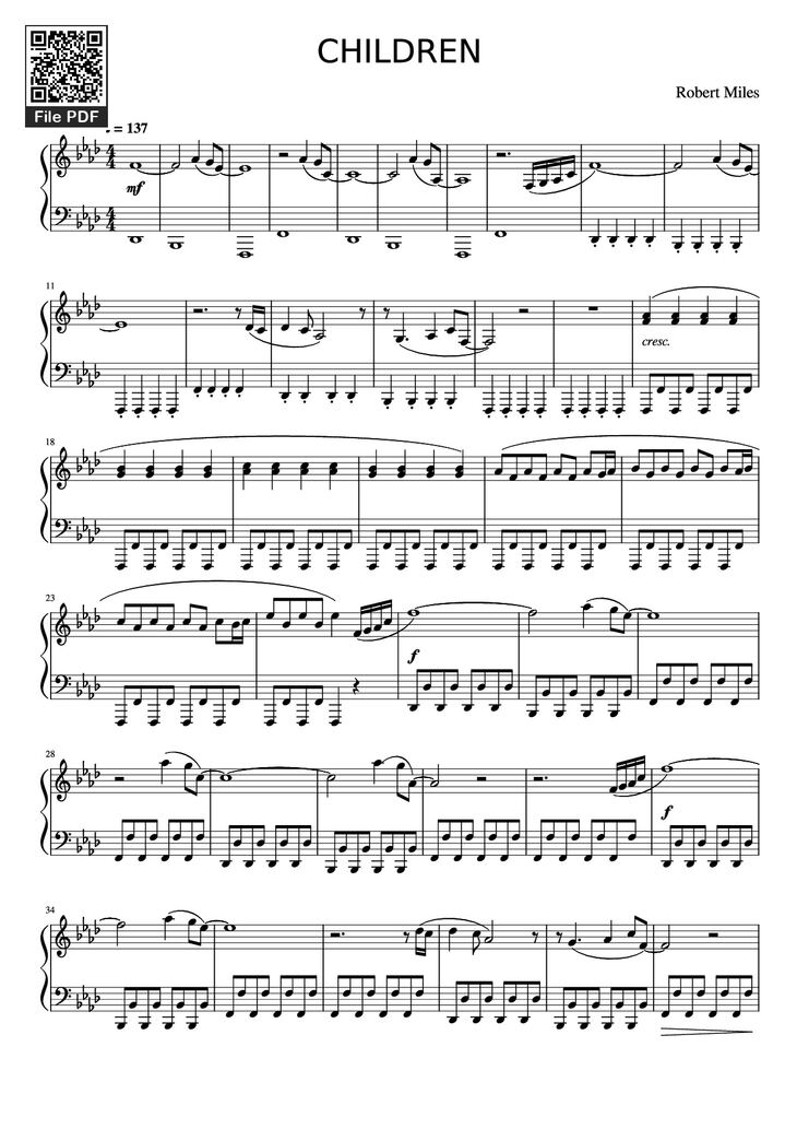 Page 1 of the piano sheet music PDF Piano - CHILDREN Piano by Robert Miles
