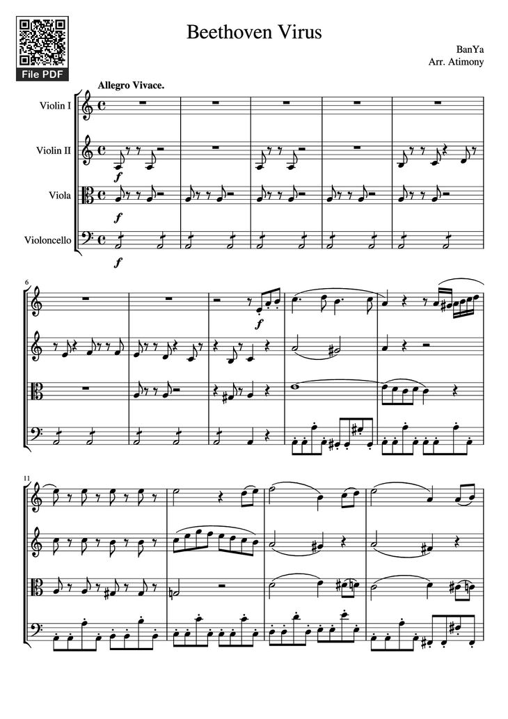 Page 1 of the piano sheet music PDF - Beethoven Virus Violin by BanYa