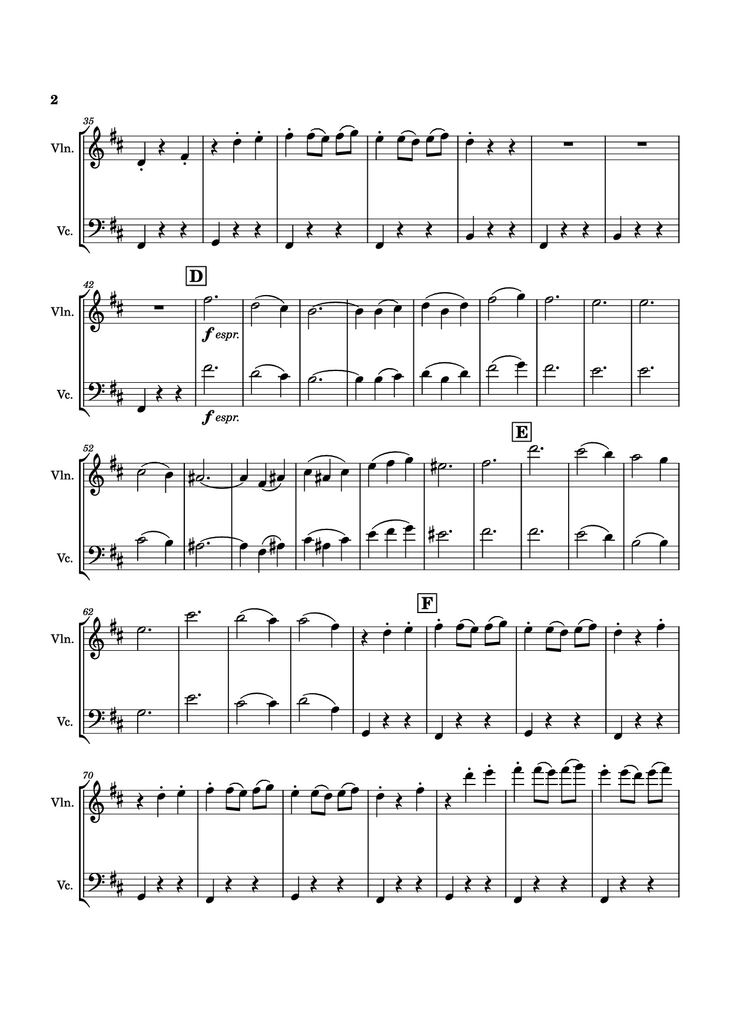 Page 2 of the piano sheet music PDF - Waltz No. 2 Violin by Dmitri Shostakovich