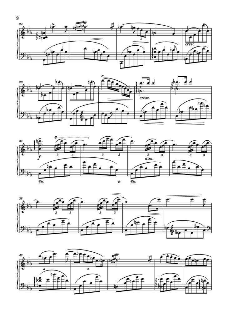 Page 2 of the piano sheet music PDF Piano - Nocturne (Diana) Opus 24 No. 1 by Sergei Eduardovich Bortkiewicz