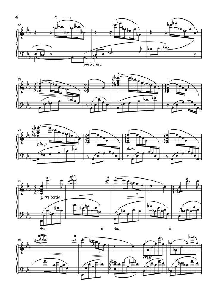 Page 4 of the piano sheet music PDF Piano - Nocturne (Diana) Opus 24 No. 1 by Sergei Eduardovich Bortkiewicz
