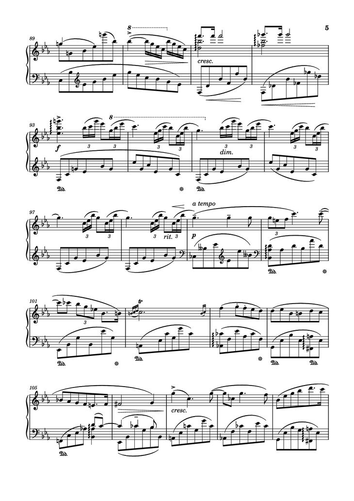 Page 5 of the piano sheet music PDF Piano - Nocturne (Diana) Opus 24 No. 1 by Sergei Eduardovich Bortkiewicz