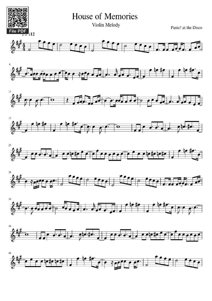 Page 1 of the piano sheet music PDF - House of Memories Violin by Panic! at the Disco