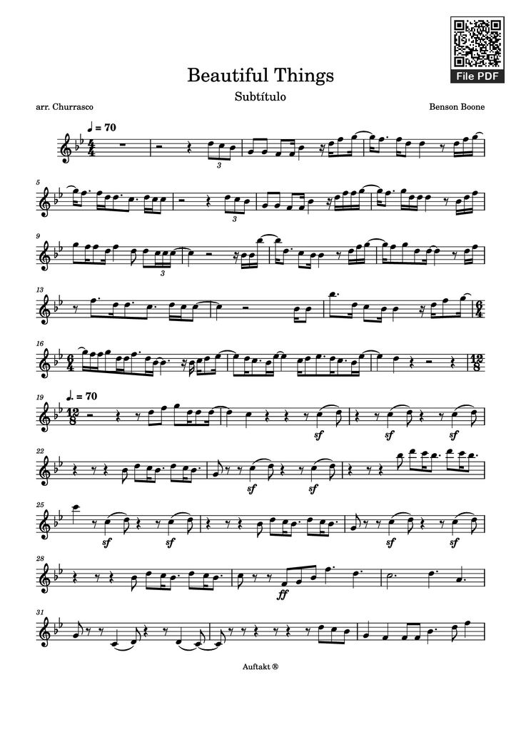 Page 1 of the piano sheet music PDF - Beautiful Things Violin by Benson Boone