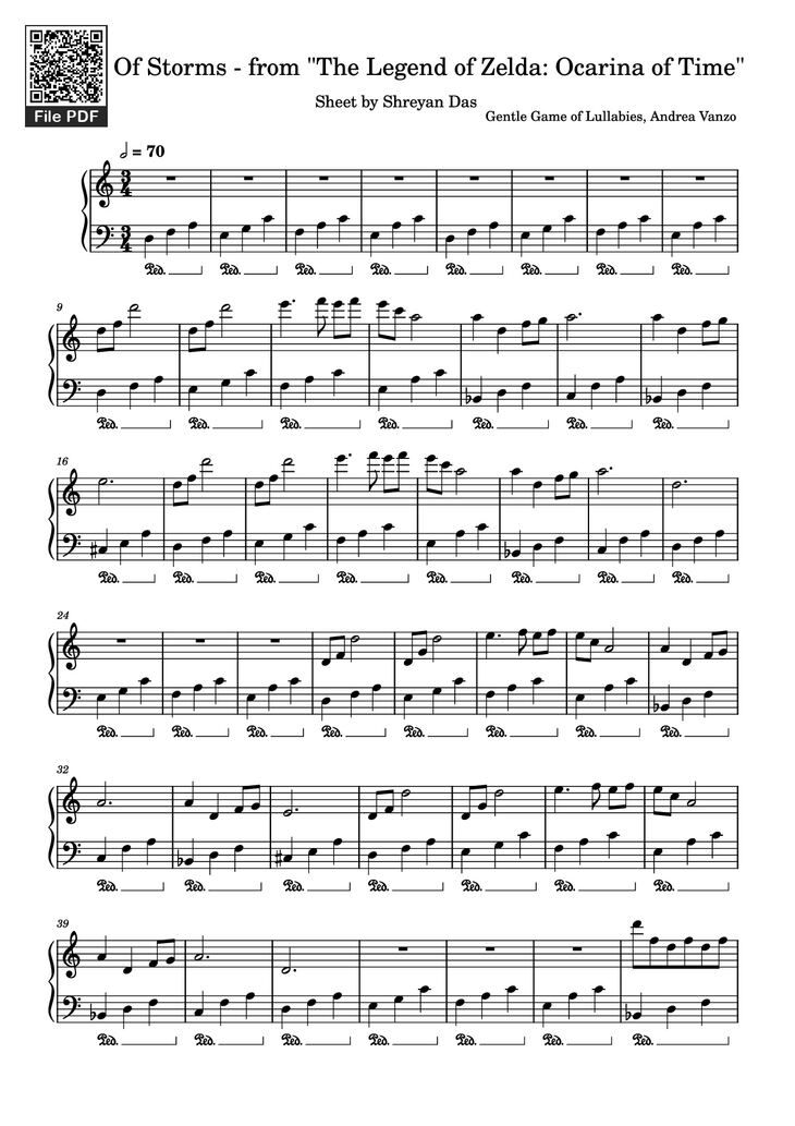 Page 1 of the piano sheet music PDF Piano - Song Of Storms - from The Legend of Zelda: Ocarina of Time Piano by Gentle Game of Lullabies, Andrea Vanzo