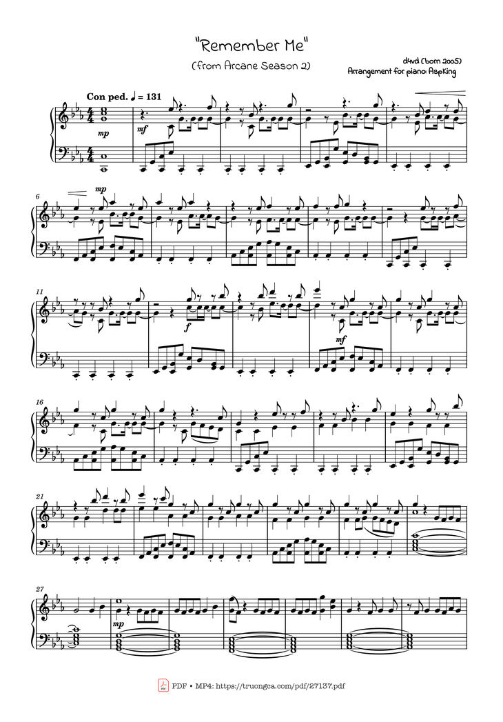 Page 1 of the piano sheet music PDF Piano - Remember Me Piano by D4vd born 2005