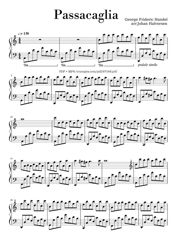 Page 1 of the piano sheet music PDF Piano - Passacaglia Piano by George Frideric Handel