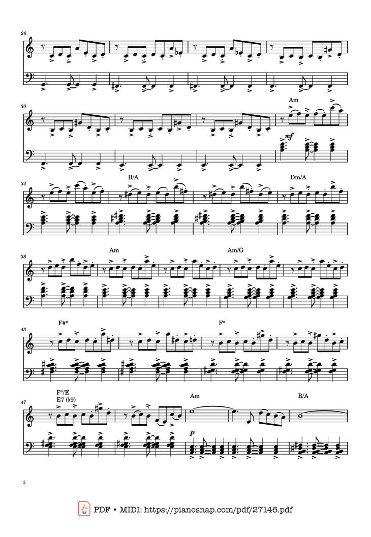 Page 2 of the piano sheet music PDF Piano - Libertango Piano by Astor Piazolla