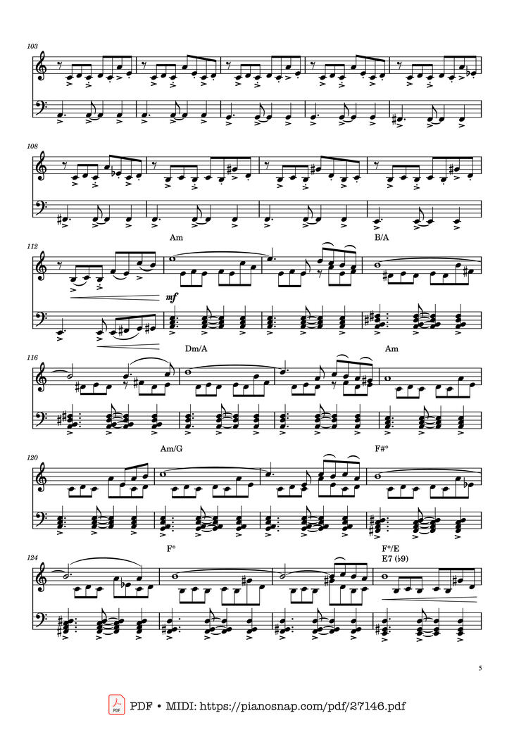 Page 5 of the piano sheet music PDF Piano - Libertango Piano by Astor Piazolla
