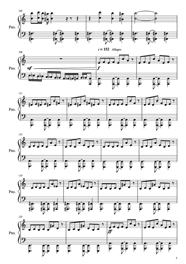 Page 5 of the piano sheet music PDF Piano - Libertango Piano (intermediate) by Astor Piazzolla
