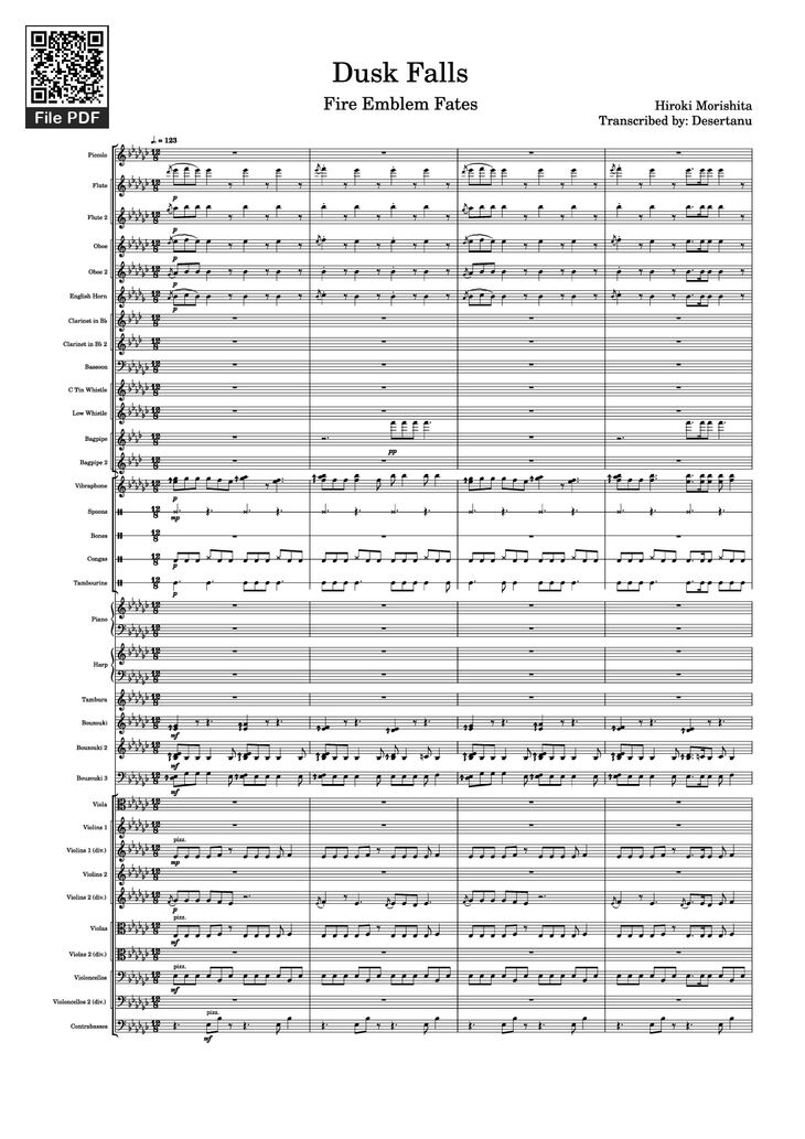 Page 1 of the piano sheet music PDF Piano - Dusk Falls Piano by Hiroki Morishita