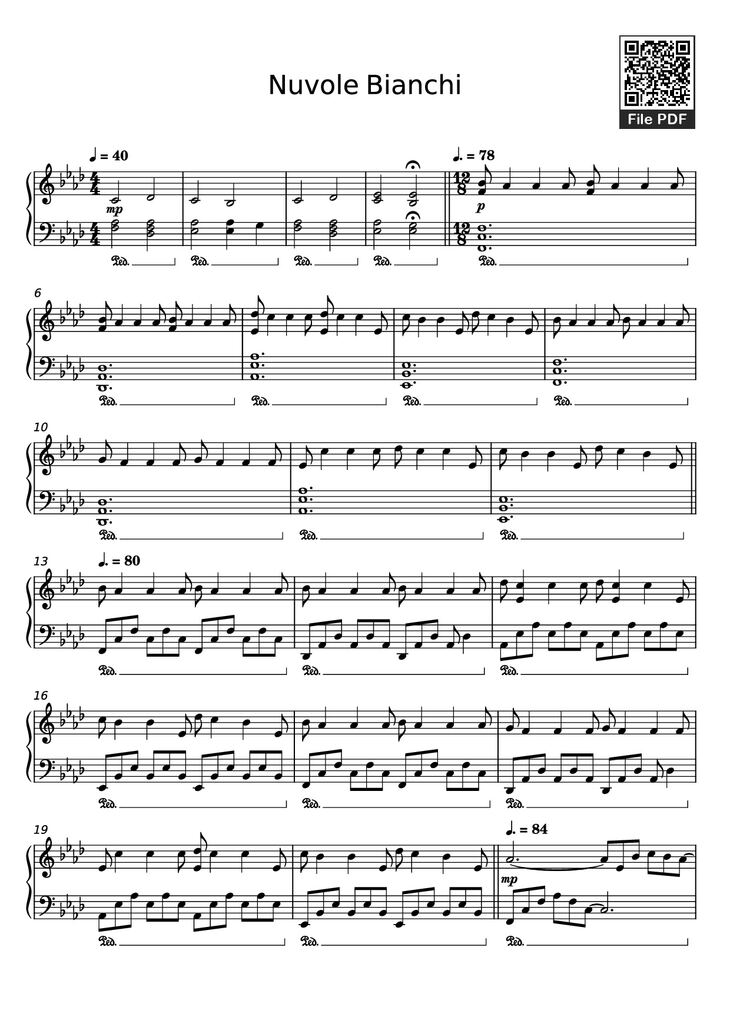 Page 1 of the piano sheet music PDF Piano - Nuvole Bianchi Piano by Undefined