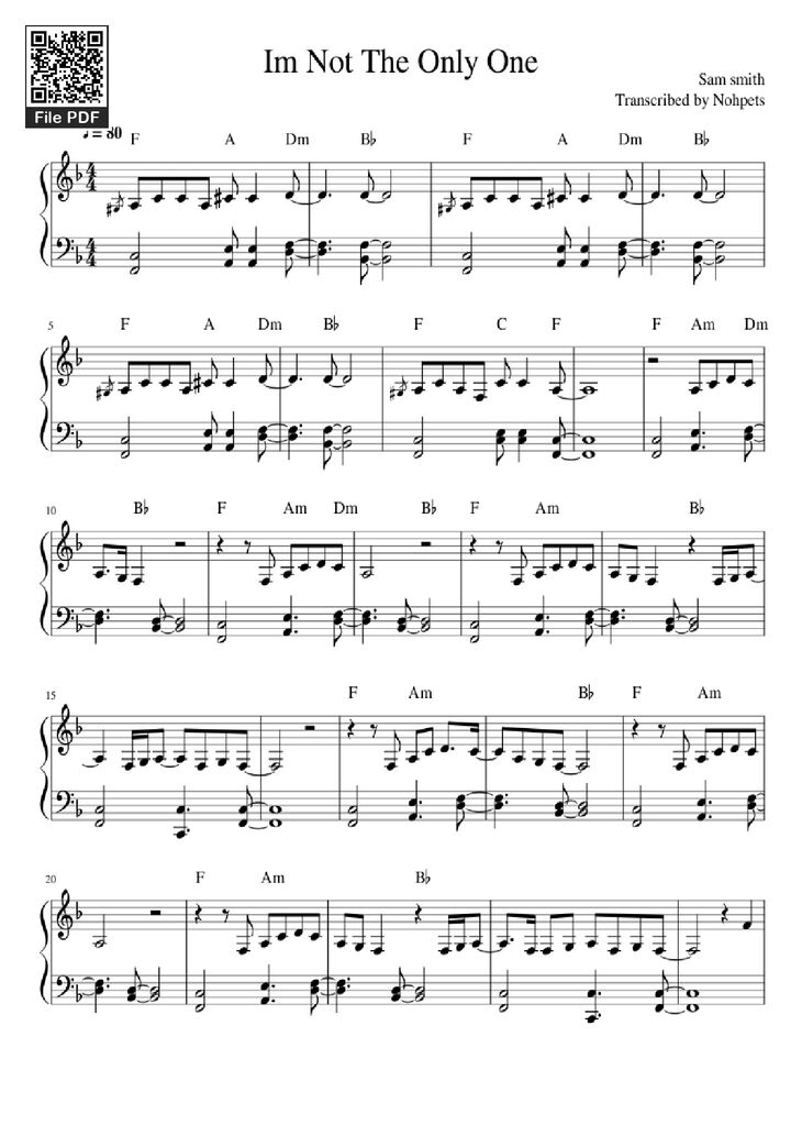 Page 1 of the piano sheet music PDF Piano - Im Not The Only One Piano by Sam smith Transcribed by Nohpets