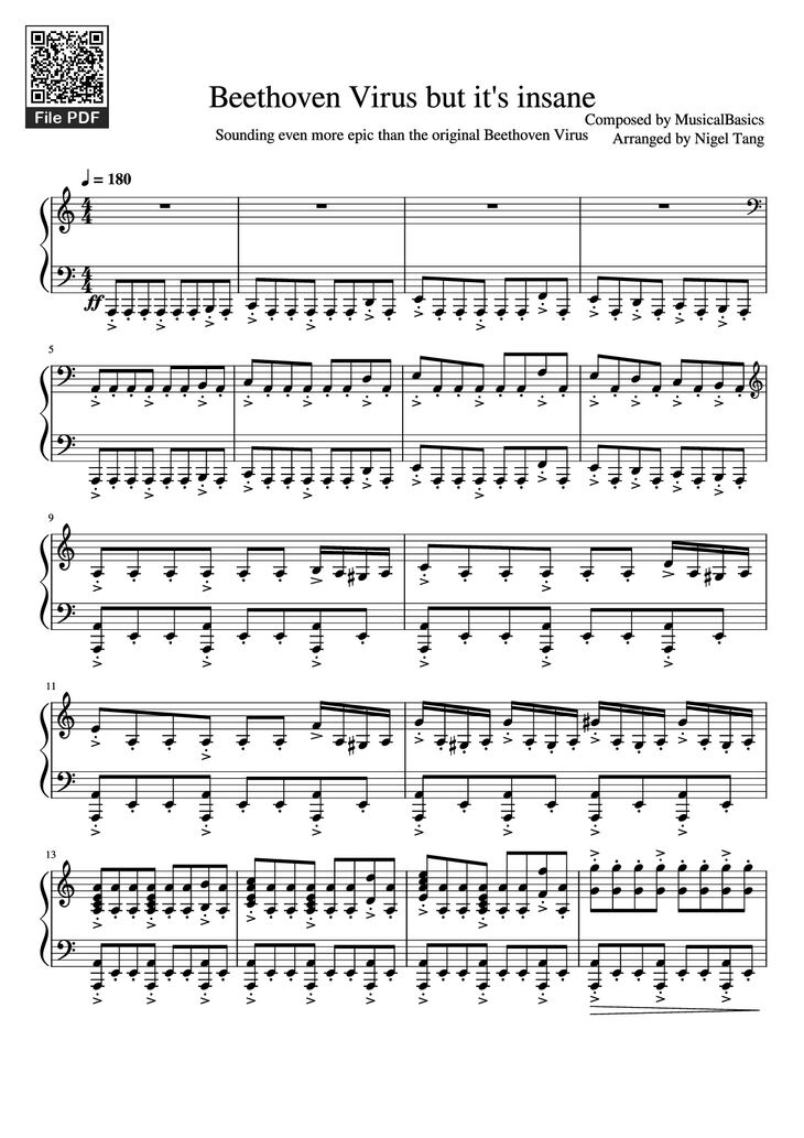 Page 1 of the piano sheet music PDF Piano - Beethoven Virus but it