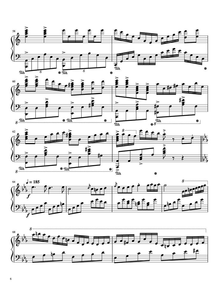 Page 6 of the piano sheet music PDF Piano - Beethoven Virus but it