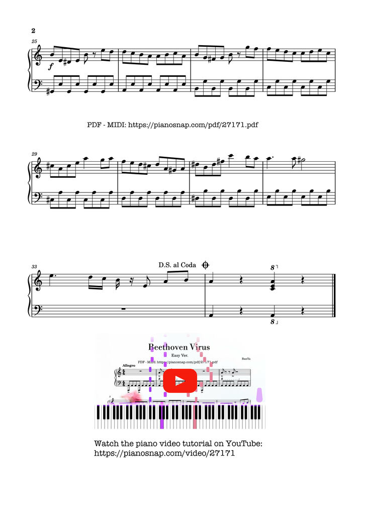 Page 2 of the piano sheet music PDF Piano - Beethoven Virus (easy) by Ludwig Van Beethoven