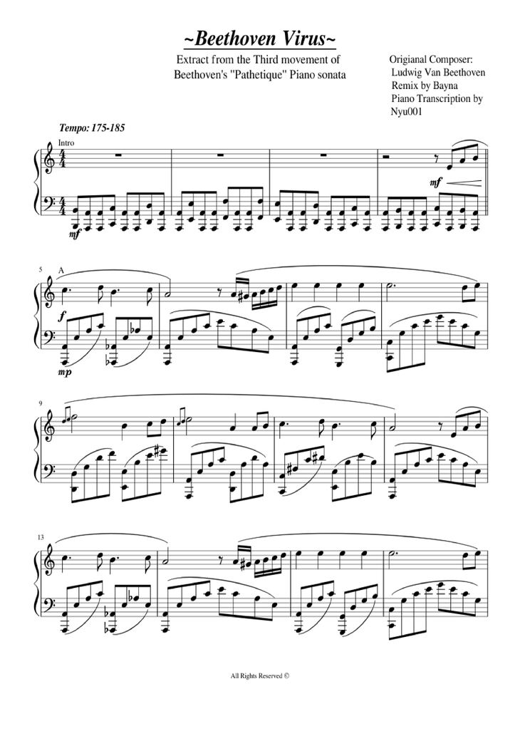 Page 1 of the piano sheet music PDF Piano - Beethoven Virus by BanYa