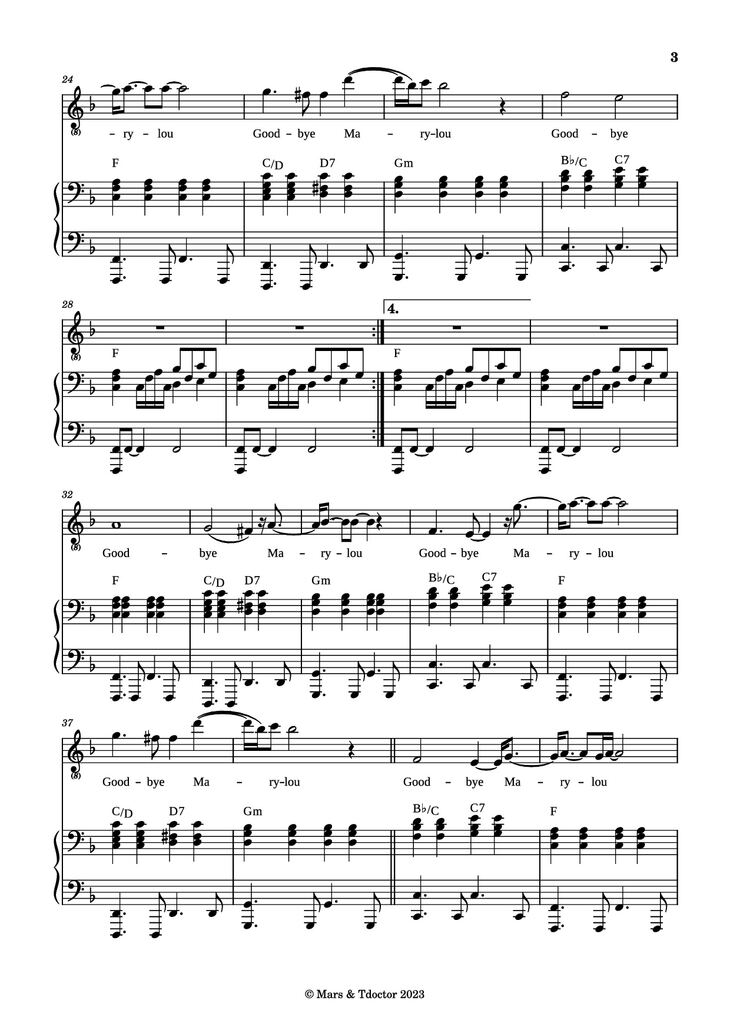 Page 3 of the piano sheet music PDF Piano - Goodbye Marylou Piano by Paroles & Musique de Michel POLNAREFF