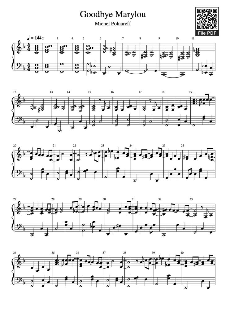 Page 1 of the piano sheet music PDF Piano - Goodbye Marylou Piano by Undefined