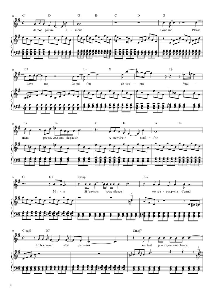 Page 2 of the piano sheet music PDF Piano - Love me, please love me Piano by Musique : Michel Polnareff