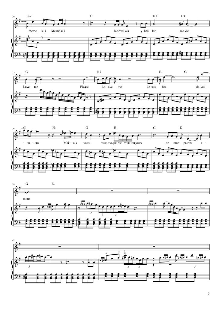 Page 3 of the piano sheet music PDF Piano - Love me, please love me Piano by Musique : Michel Polnareff