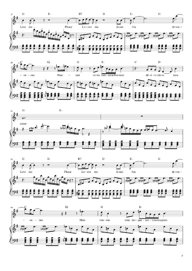 Page 5 of the piano sheet music PDF Piano - Love me, please love me Piano by Musique : Michel Polnareff