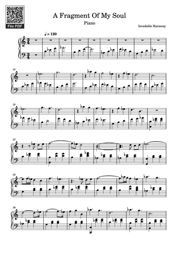 Page 1 of the piano sheet music PDF Piano - A Fragment Of My Soul Piano by Invadable Harmony