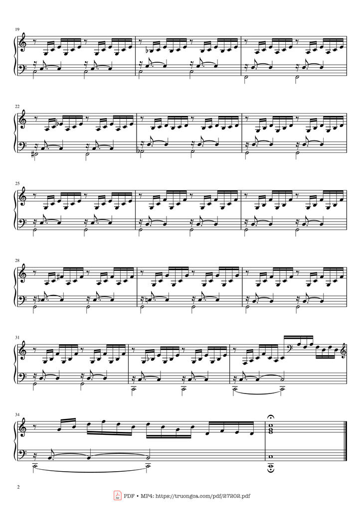 Page 2 of the piano sheet music PDF Piano - Prelude I in C major, BWV 846 - Well Tempered Clavier by Johann Sebastian Bach
