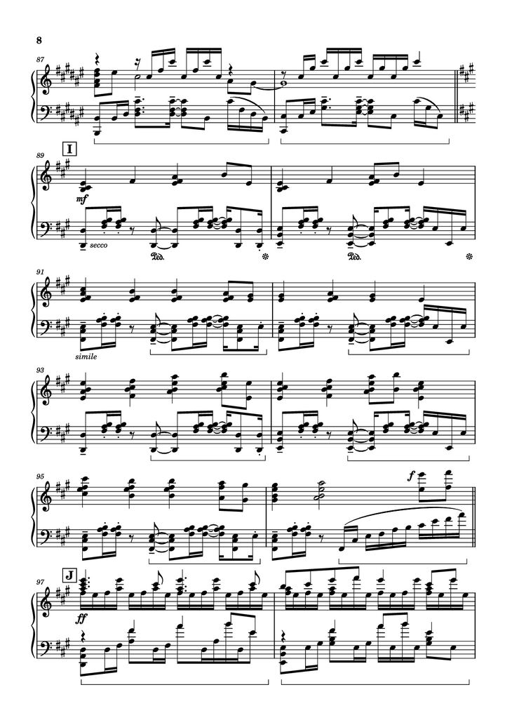 Page 8 of the piano sheet music PDF Piano - Bios Piano by Original Music by Hiroyuki Sawano