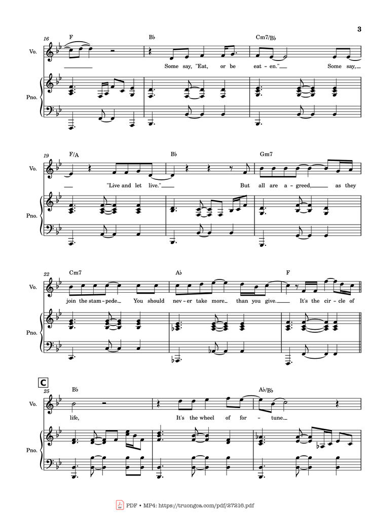 Page 3 of the piano sheet music PDF Piano - Circle of Life Piano & Vocal by Elton John