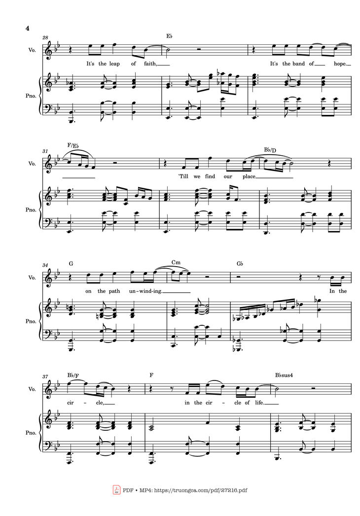 Page 4 of the piano sheet music PDF Piano - Circle of Life Piano & Vocal by Elton John