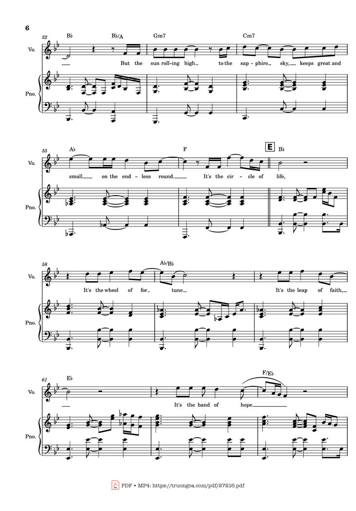 Page 6 of the piano sheet music PDF Piano - Circle of Life Piano & Vocal by Elton John