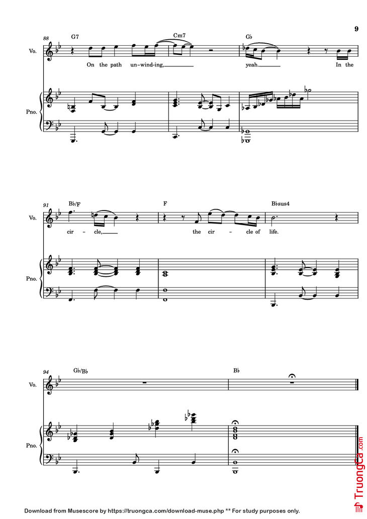 Page 9 of the piano sheet music PDF Piano - Circle of Life Piano & Vocal by Elton John