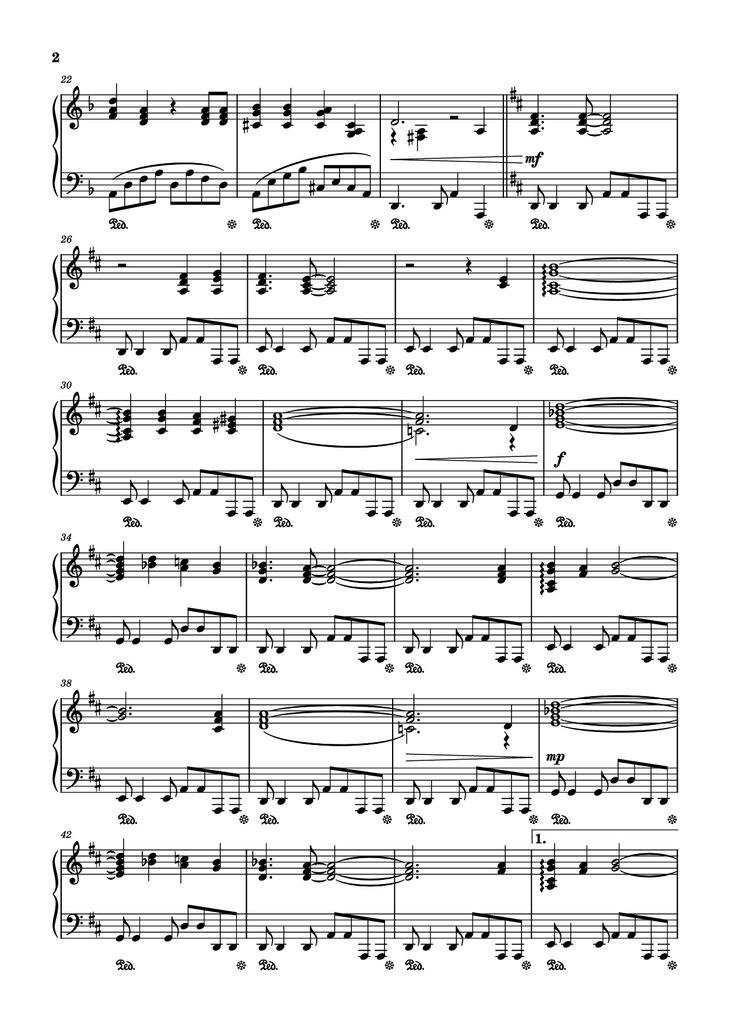 Page 2 of the piano sheet music PDF Piano - Крылатые качели Piano by Е. Крылатов