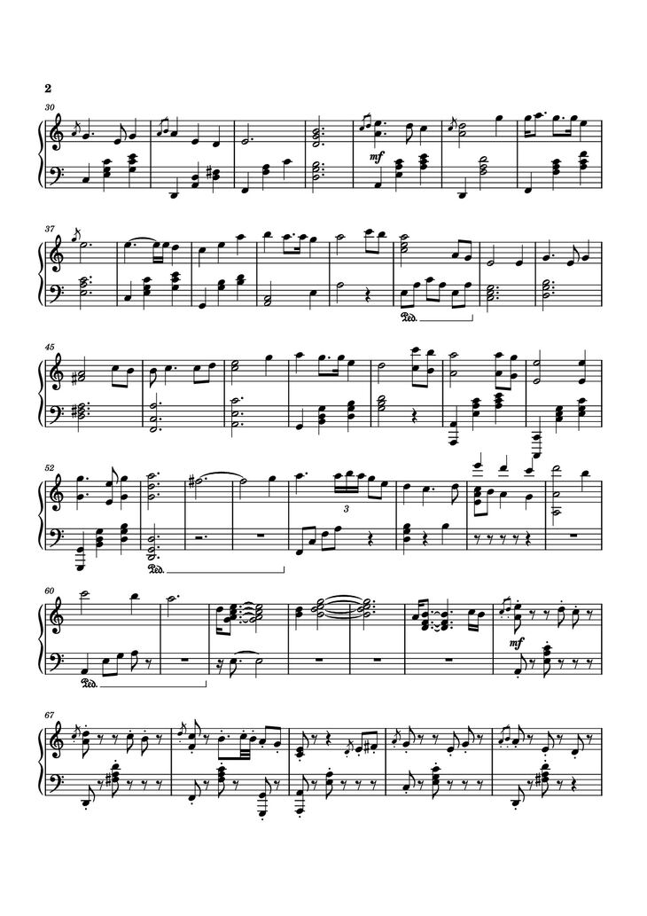 Page 2 of the piano sheet music PDF Piano - Time Flows Ever Onward Piano by Evan Call