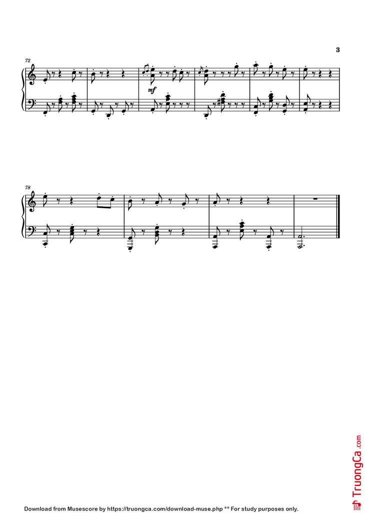 Page 3 of the piano sheet music PDF Piano - Time Flows Ever Onward Piano by Evan Call