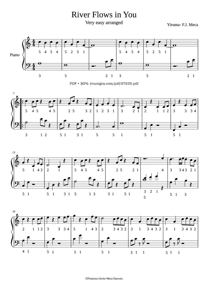 Page 1 of the piano sheet music PDF Piano - River Flows in You Piano (Very easy) by Yiruma- F.J. Meca